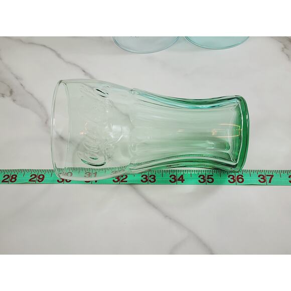 Coca Cola Drinking Glasses Embossed Logo 16oz Glass Tumblers Turquoise Green x3 - Picture 12 of 12